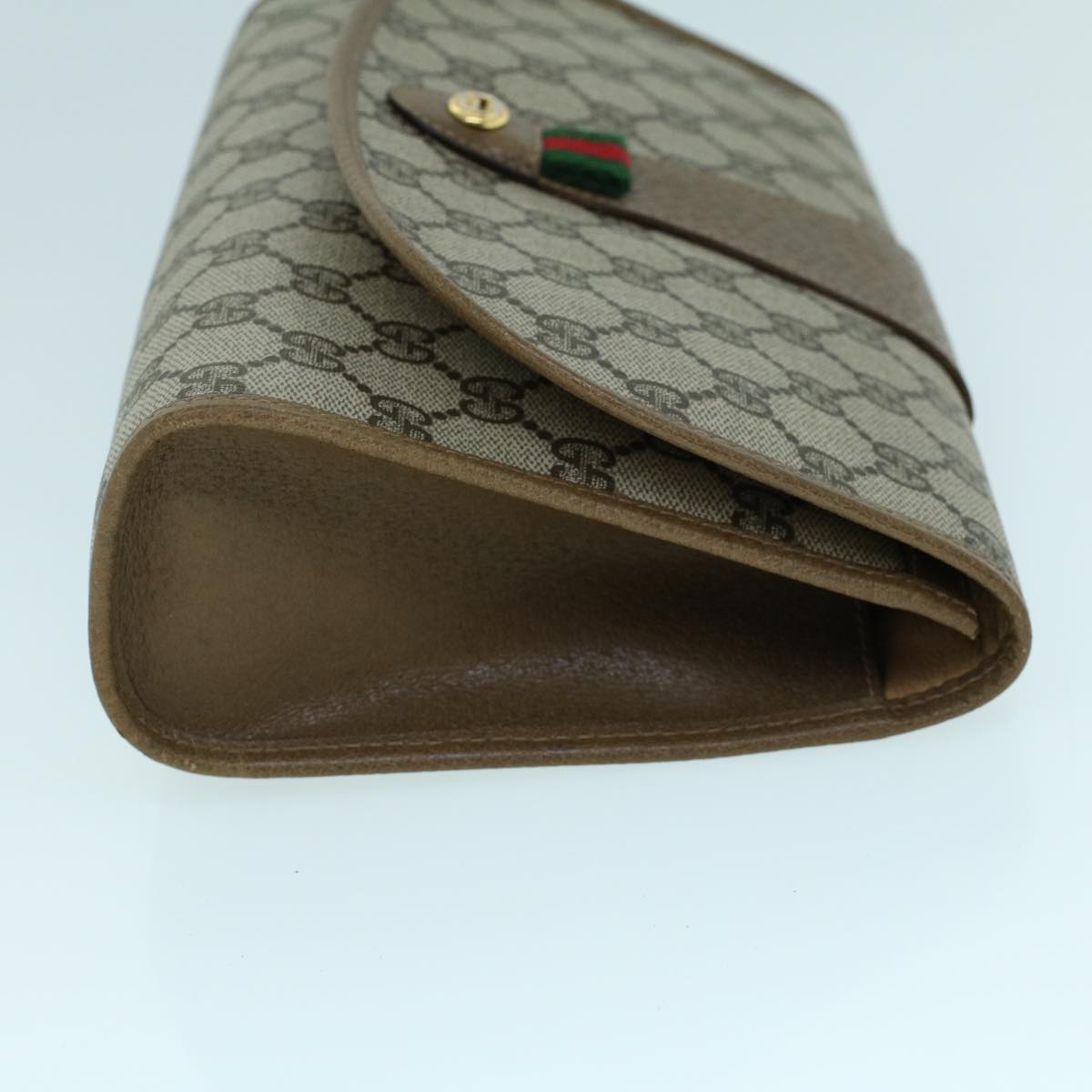 GUCCI GG Canvas Web Sherry Line Clutch Bag PVC Leather Beige Green Auth 54002