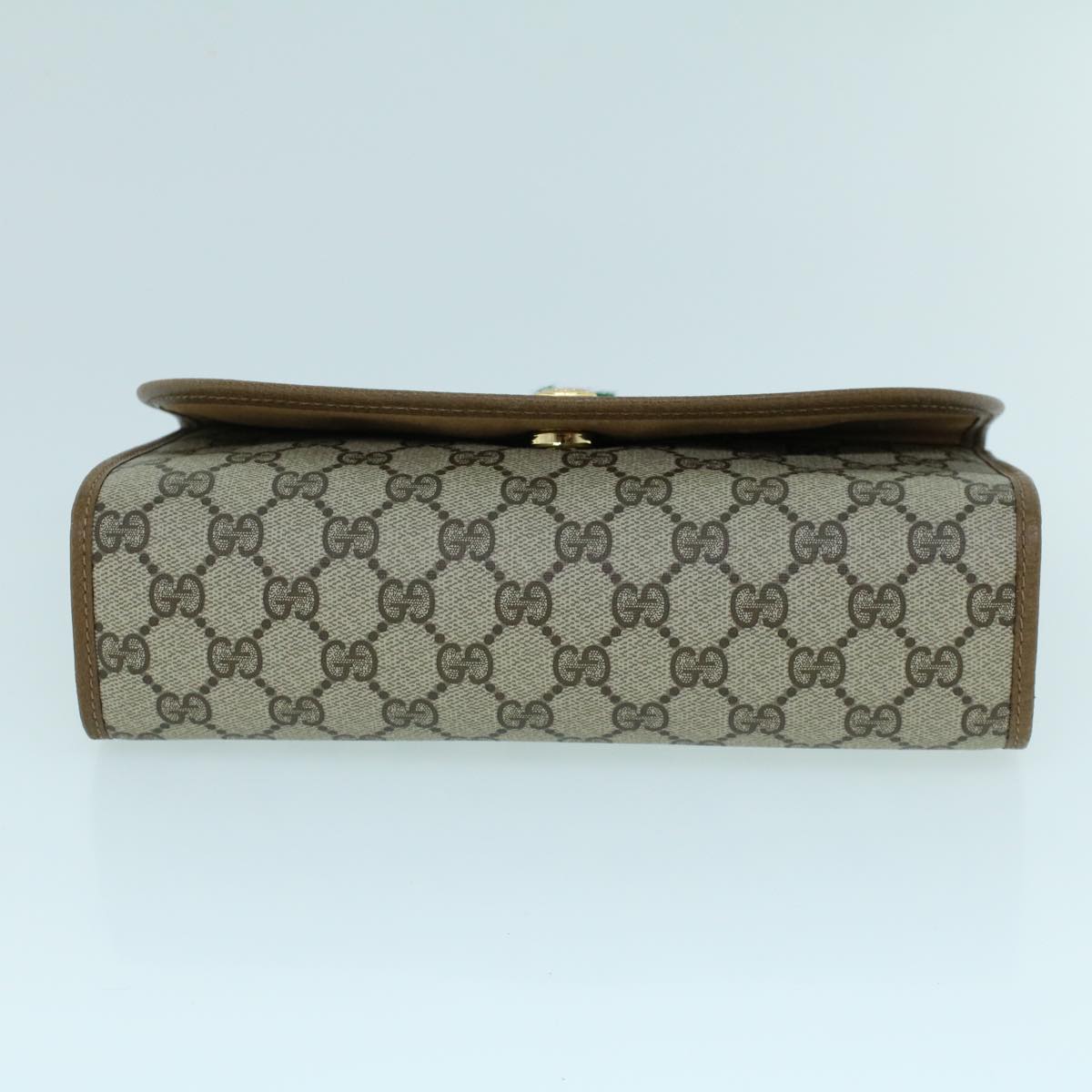 GUCCI GG Canvas Web Sherry Line Clutch Bag PVC Leather Beige Green Auth 54002