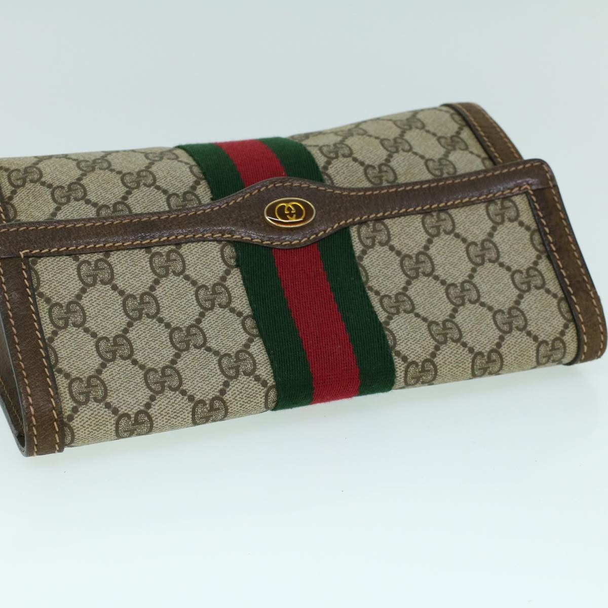 GUCCI GG Canvas Web Sherry Line Clutch Bag PVC Leather Beige Green Auth 54003