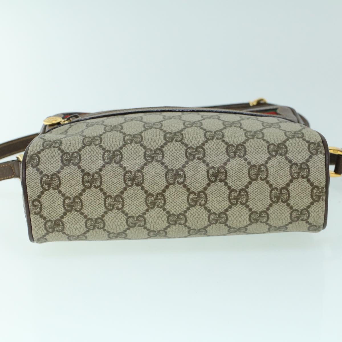 GUCCI GG Canvas Web Sherry Line Shoulder Bag PVC Leather Beige Green Auth 54004