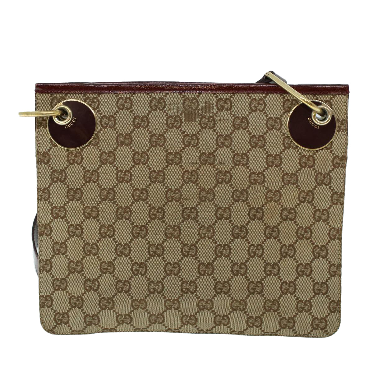 GUCCI GG Canvas Shoulder Bag Canvas Patent Beige Red Auth 54009 - 0