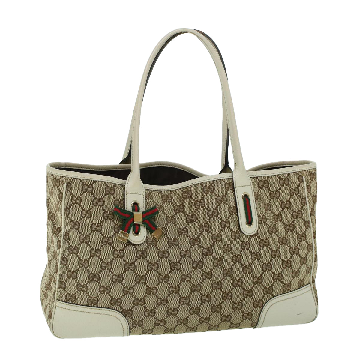 GUCCI GG Canvas Web Sherry Line Tote Bag Beige Red Green 163805 Auth 54012