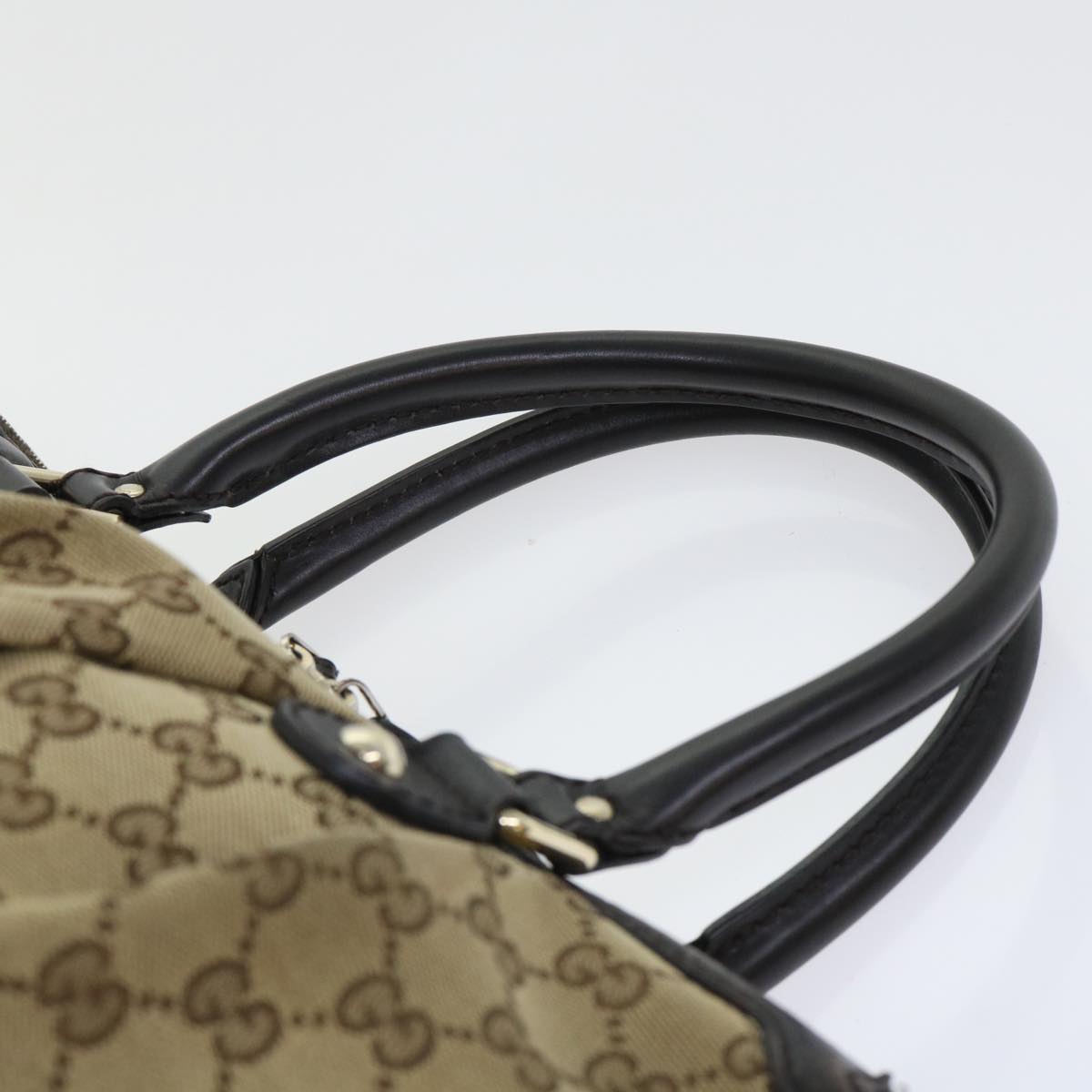 GUCCI GG Canvas Hand Bag Leather 2way Beige 247902 Auth 54014