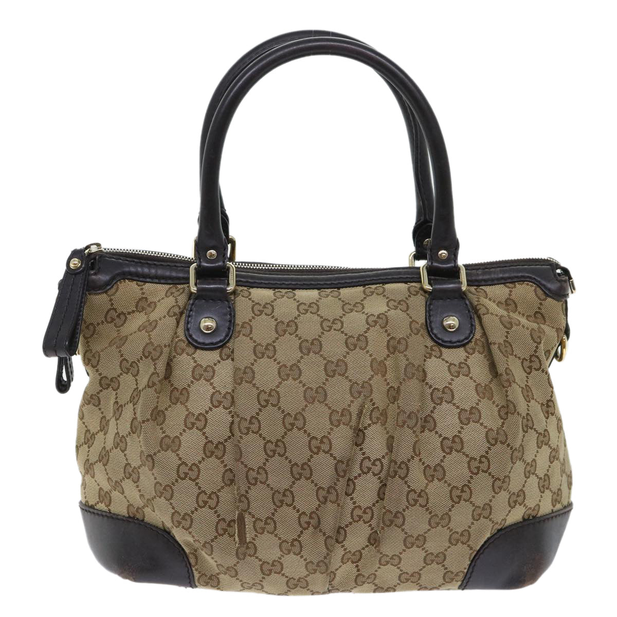 GUCCI GG Canvas Hand Bag Leather 2way Beige 247902 Auth 54014