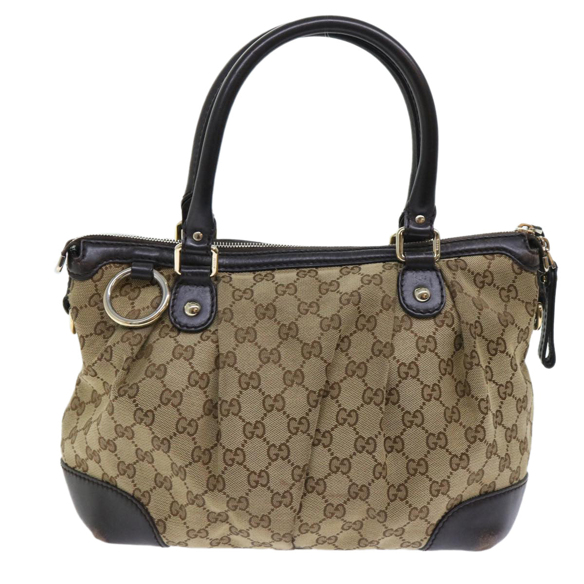 GUCCI GG Canvas Hand Bag Leather 2way Beige 247902 Auth 54014