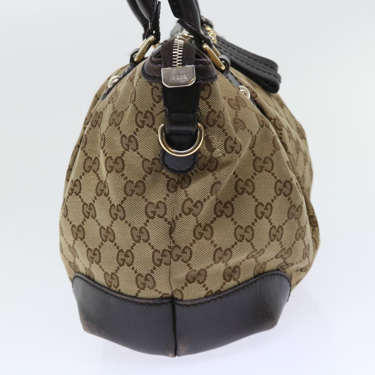 GUCCI GG Canvas Hand Bag Leather 2way Beige 247902 Auth 54014