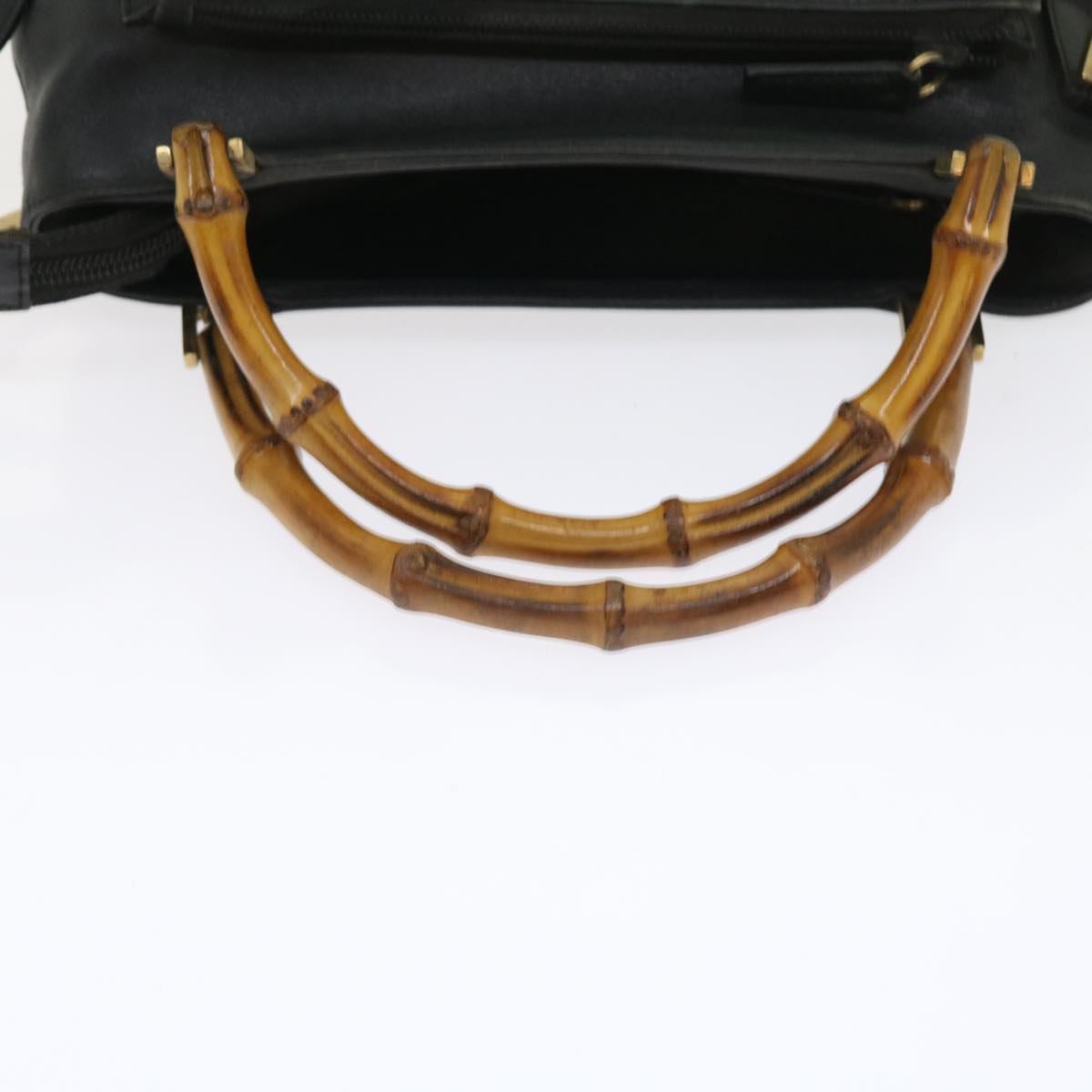 GUCCI Bamboo Shoulder Bag Leather 2way Black Auth 54020