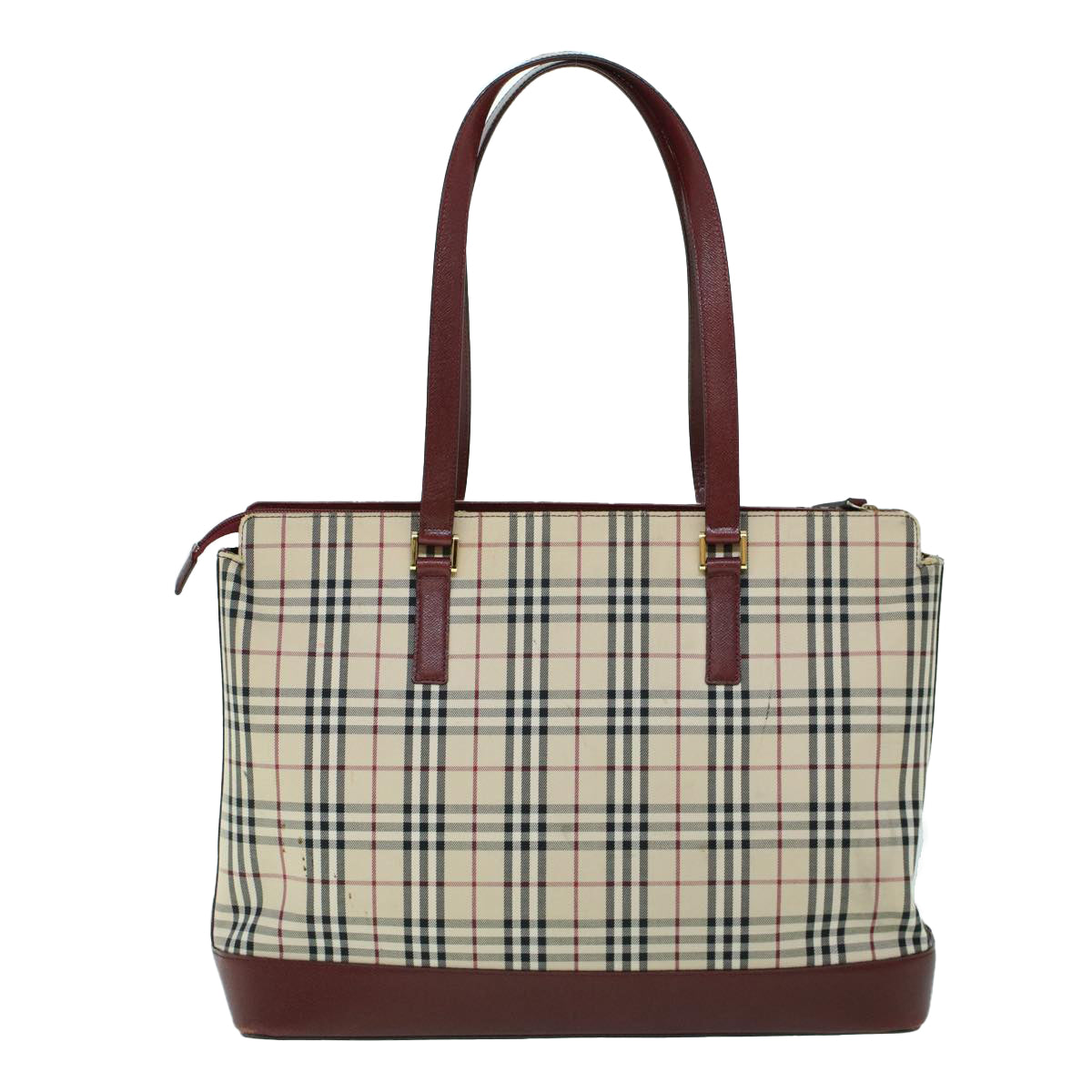 BURBERRY Nova Check Tote Bag Canvas Leather Beige Red Auth 54022 - 0