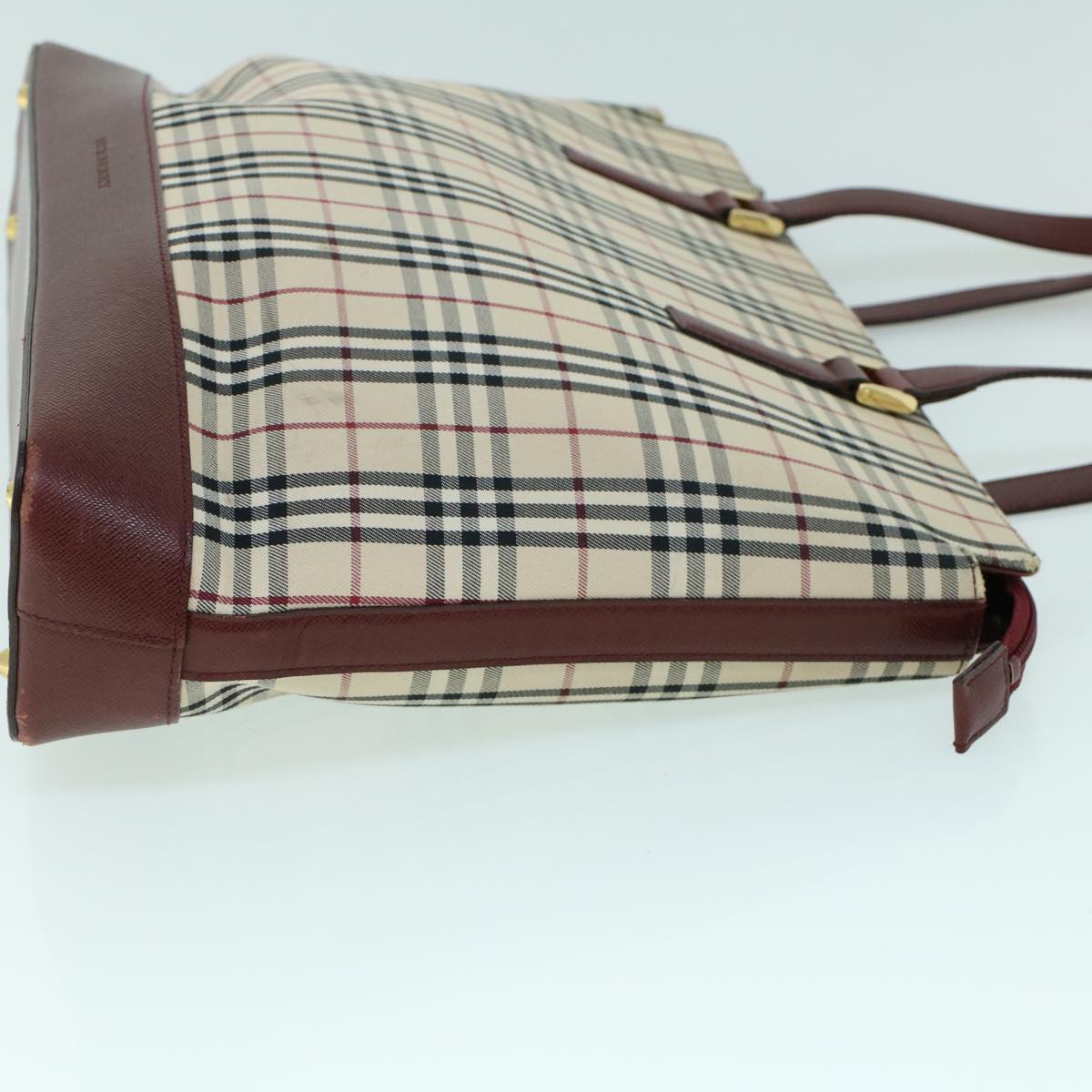 BURBERRY Nova Check Tote Bag Canvas Leather Beige Red Auth 54022