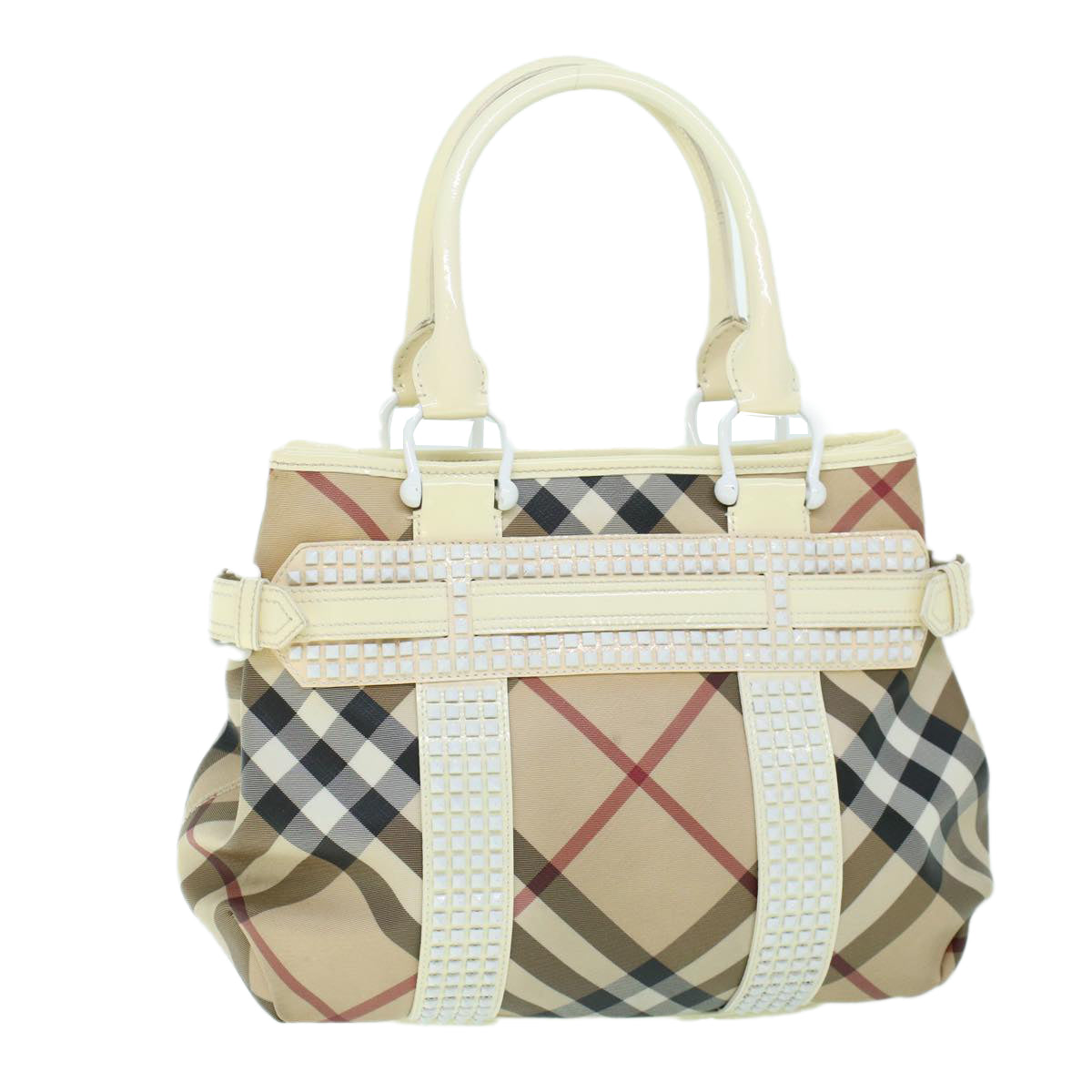 BURBERRY Nova Check Hand Bag PVC Leather Beige White Auth 54023