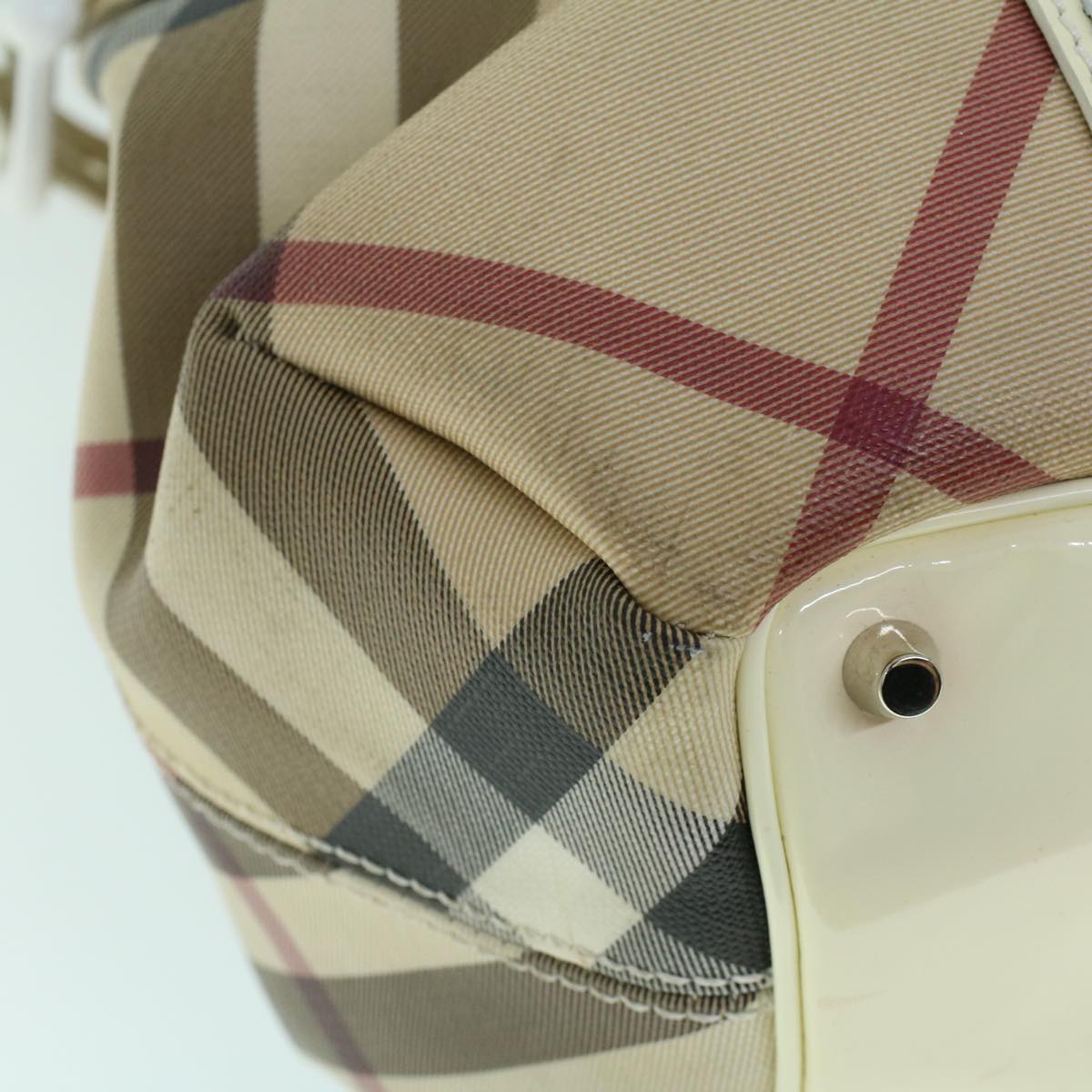 BURBERRY Nova Check Hand Bag PVC Leather Beige White Auth 54023