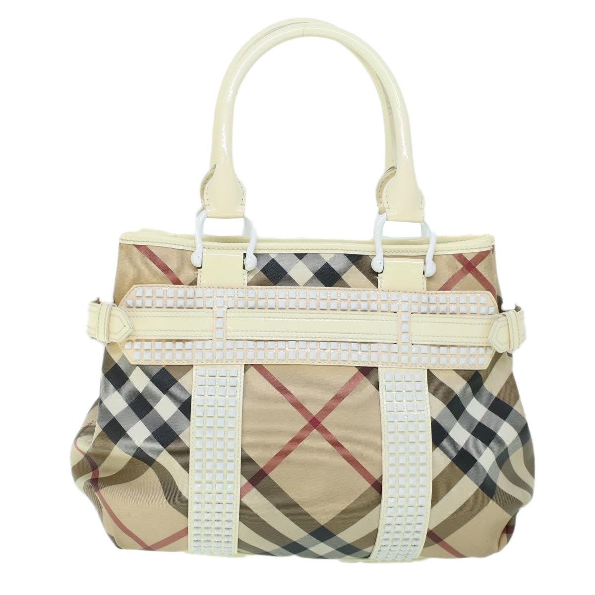 BURBERRY Nova Check Hand Bag PVC Leather Beige White Auth 54023