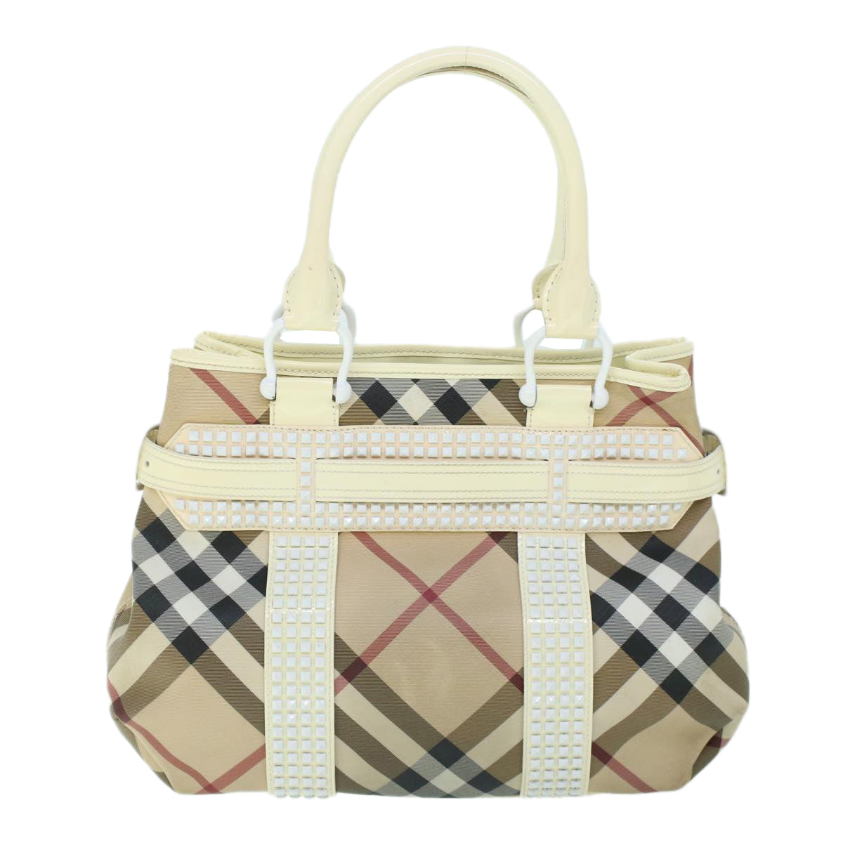 BURBERRY Nova Check Hand Bag PVC Leather Beige White Auth 54023