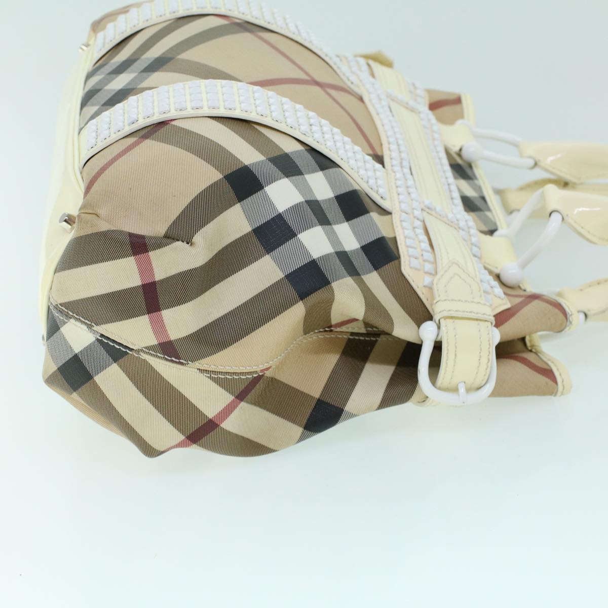 BURBERRY Nova Check Hand Bag PVC Leather Beige White Auth 54023