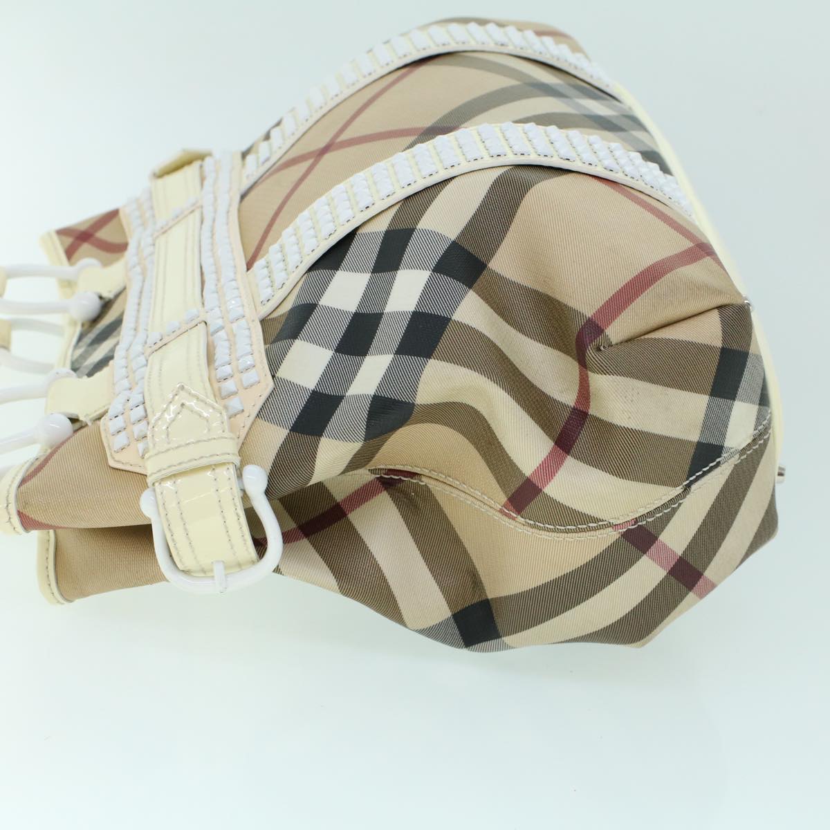 BURBERRY Nova Check Hand Bag PVC Leather Beige White Auth 54023