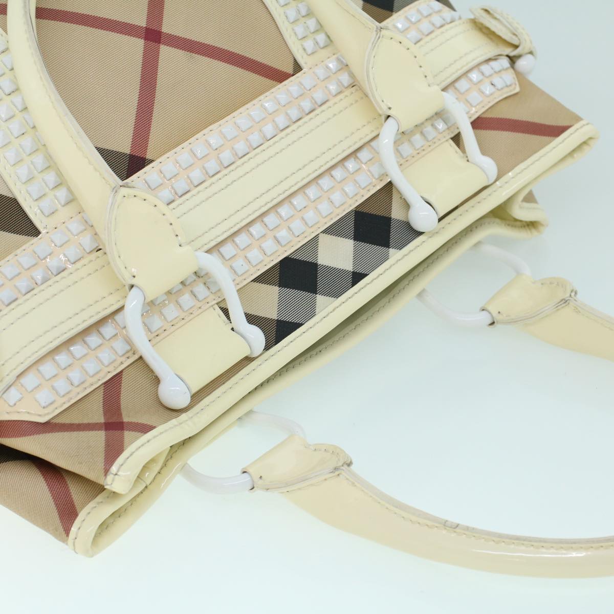 BURBERRY Nova Check Hand Bag PVC Leather Beige White Auth 54023