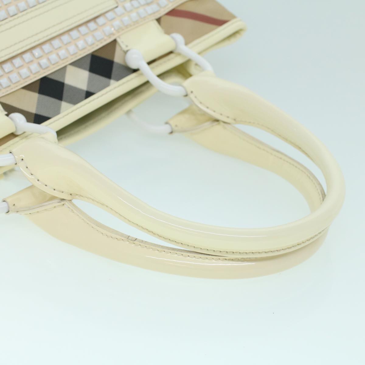 BURBERRY Nova Check Hand Bag PVC Leather Beige White Auth 54023