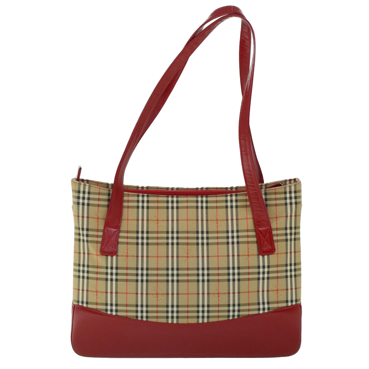 BURBERRY Nova Check Tote Bag Canvas Leather Beige Red Auth 54024 - 0