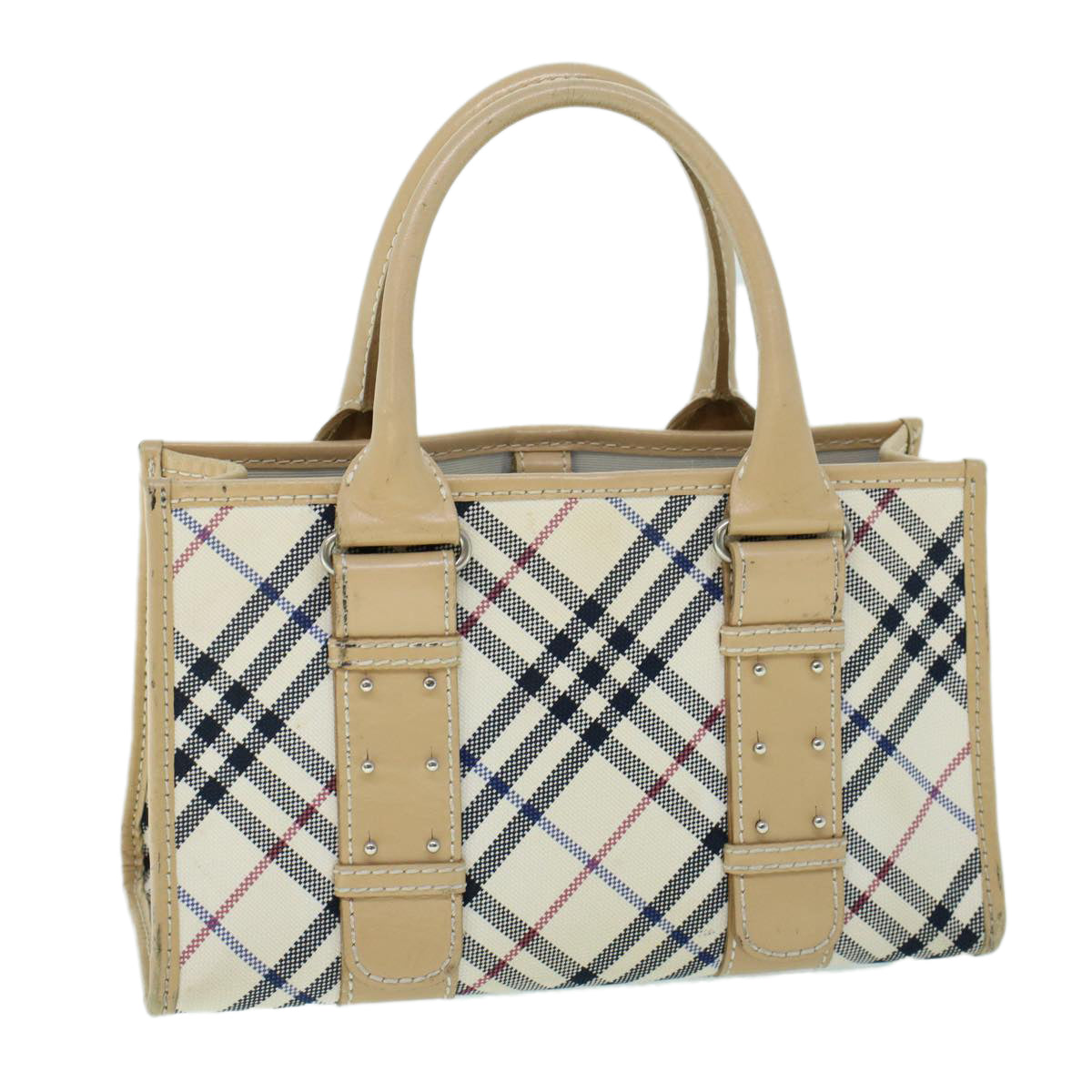 BURBERRY Nova Check Blue Label Hand Bag Canvas Leather Beige Auth 54028