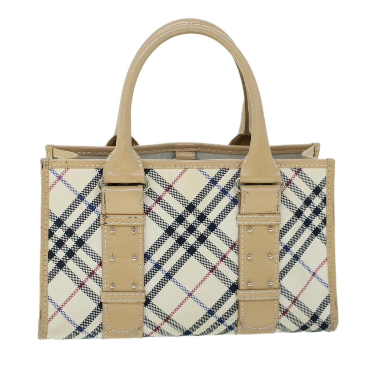 BURBERRY Nova Check Blue Label Hand Bag Canvas Leather Beige Auth 54028