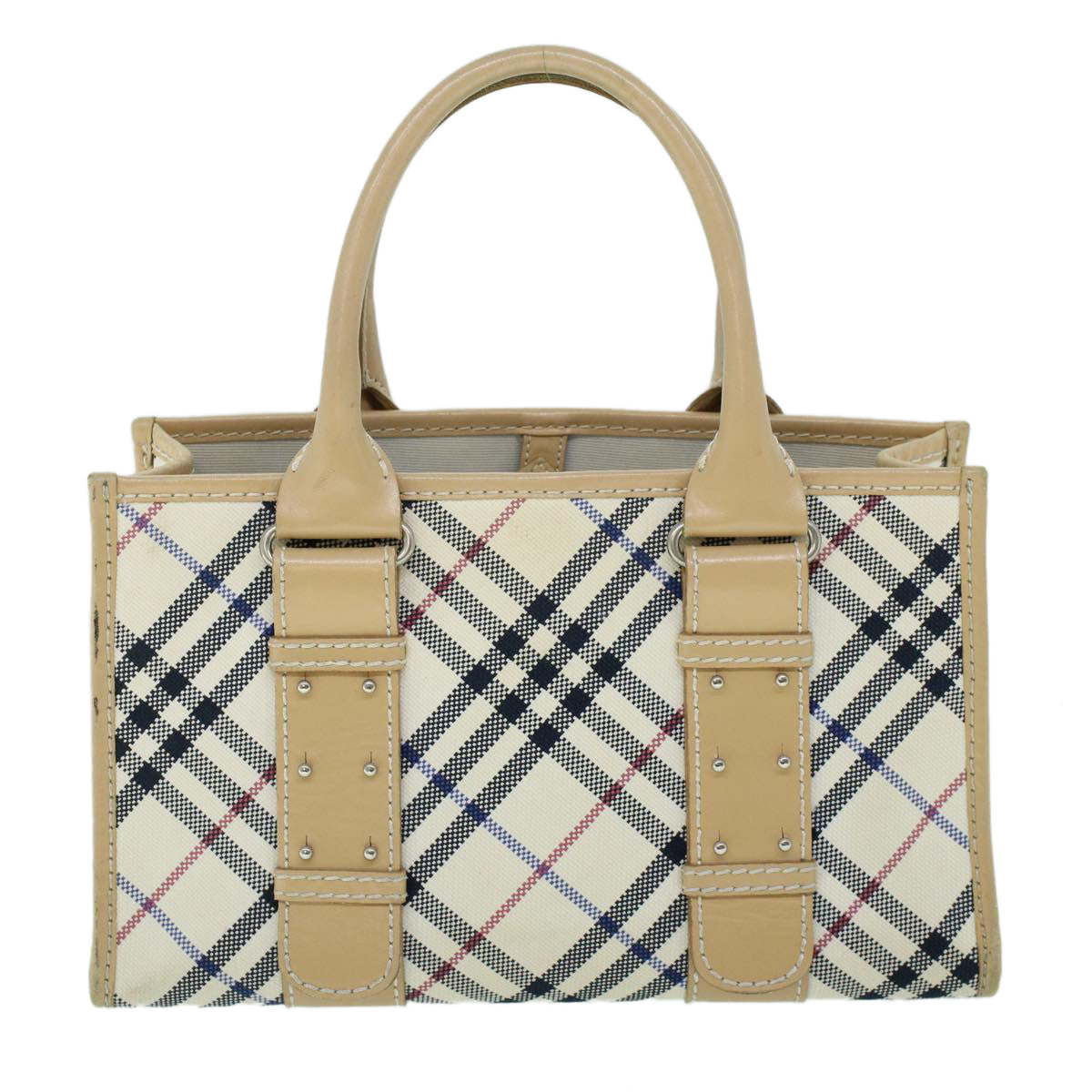 BURBERRY Nova Check Blue Label Hand Bag Canvas Leather Beige Auth 54028