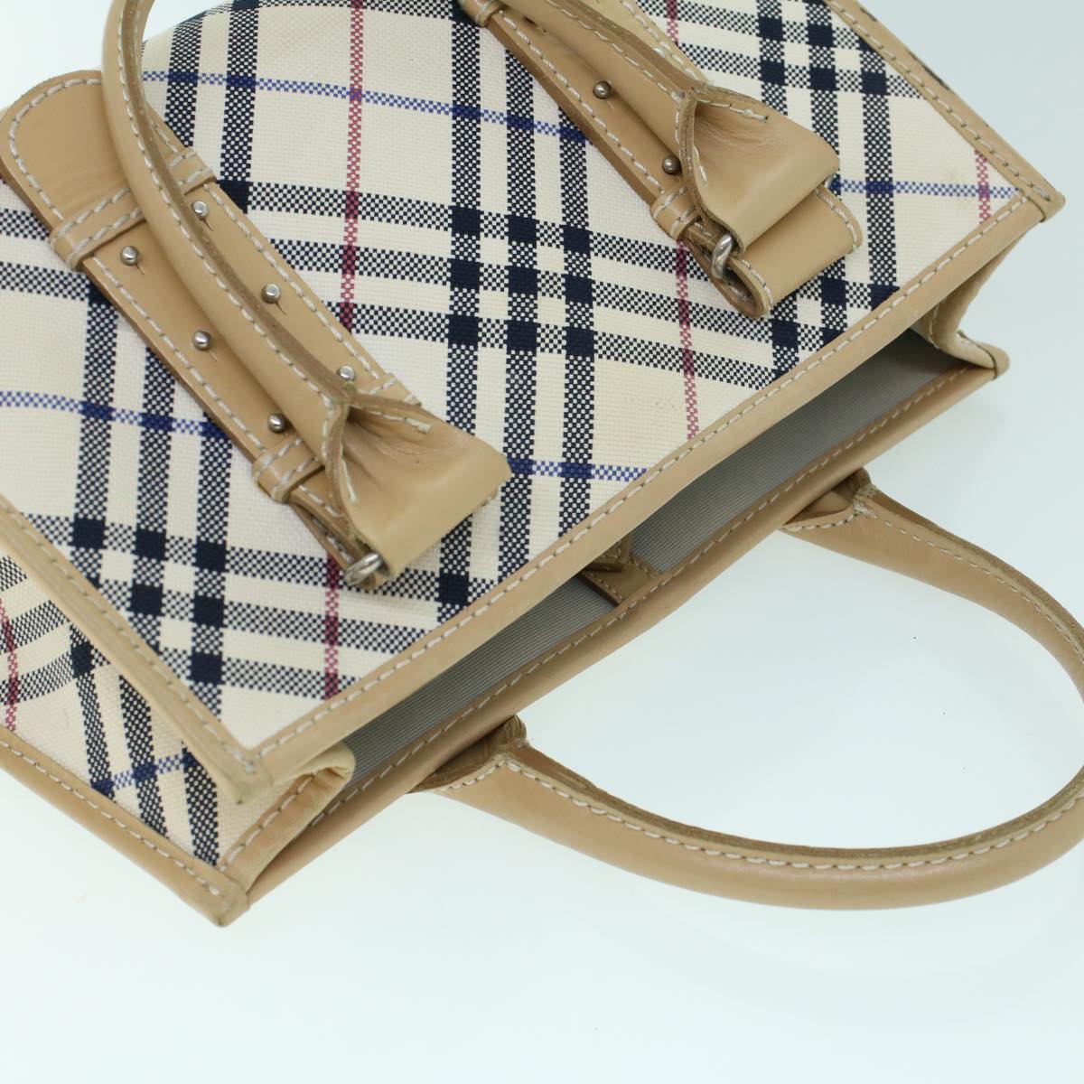 BURBERRY Nova Check Blue Label Hand Bag Canvas Leather Beige Auth 54028