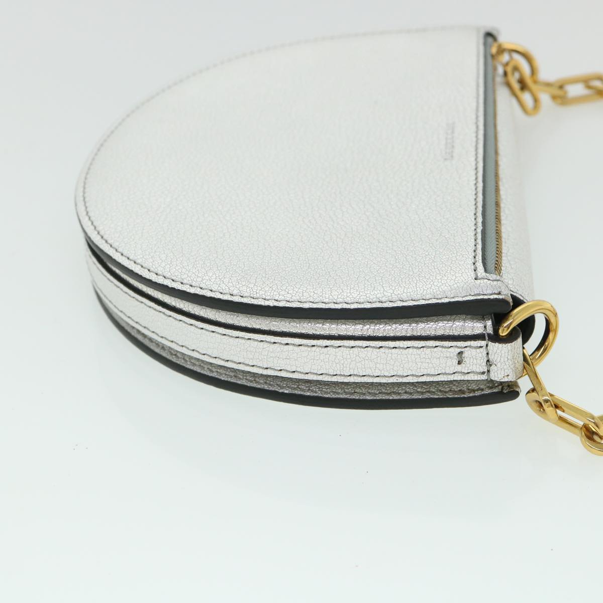 BURBERRY Olympia Chain Shoulder Bag Leather Silver Auth 54029