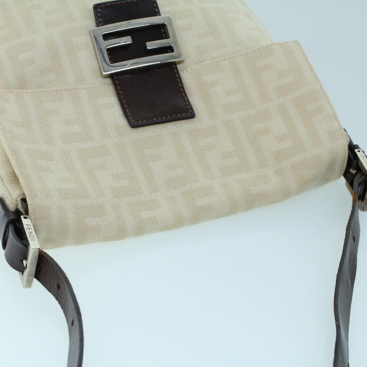 FENDI Mamma Baguette Shoulder Bag Canvas Leather Beige Brown Auth 54030