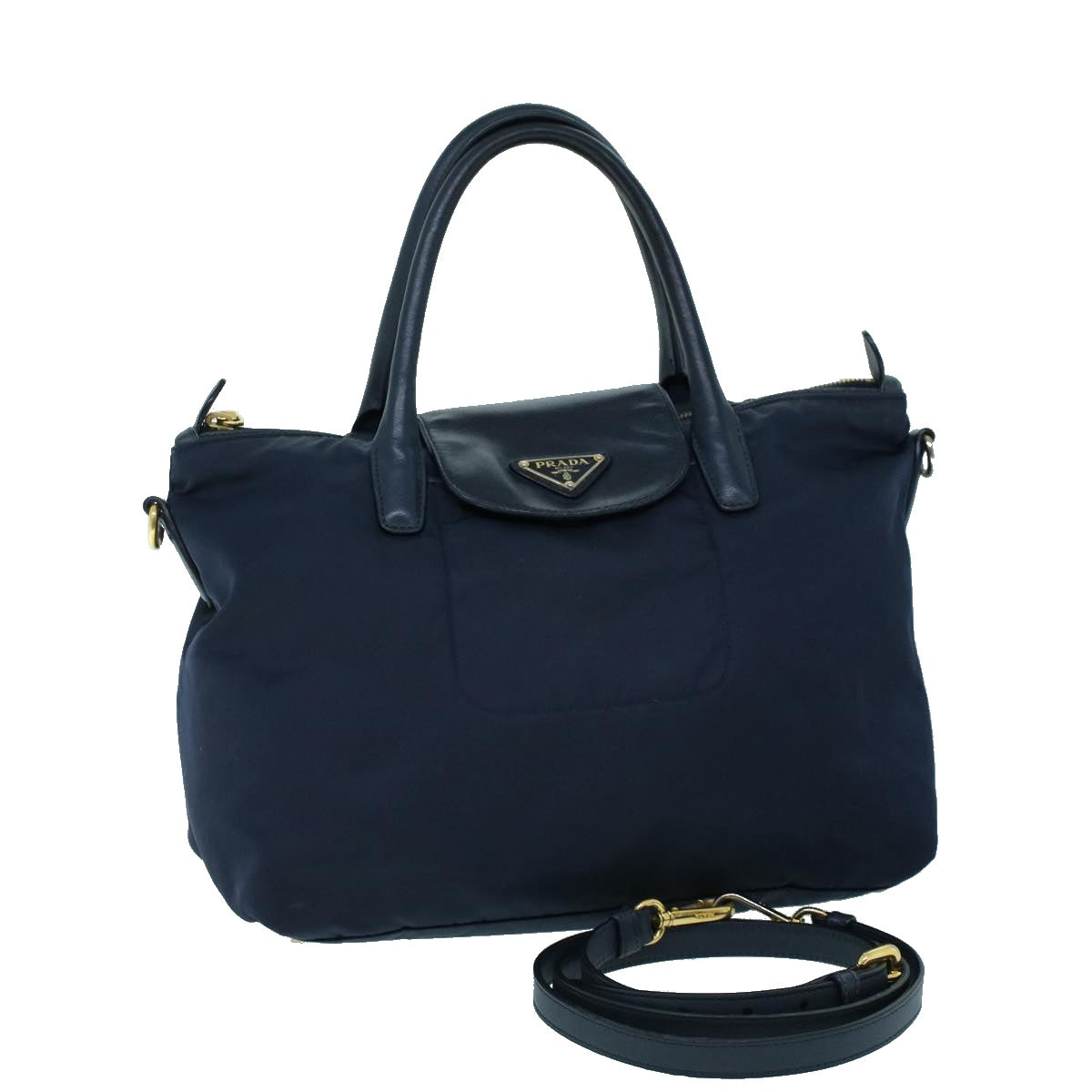 PRADA Hand Bag Nylon Leather 2way Navy Auth 54040