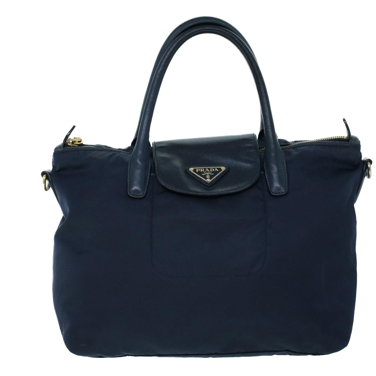 PRADA Hand Bag Nylon Leather 2way Navy Auth 54040