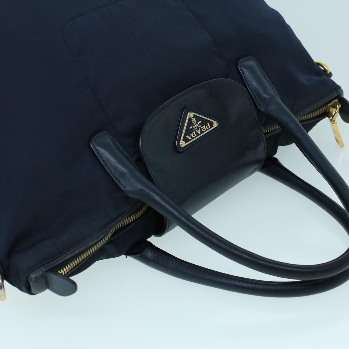 PRADA Hand Bag Nylon Leather 2way Navy Auth 54040