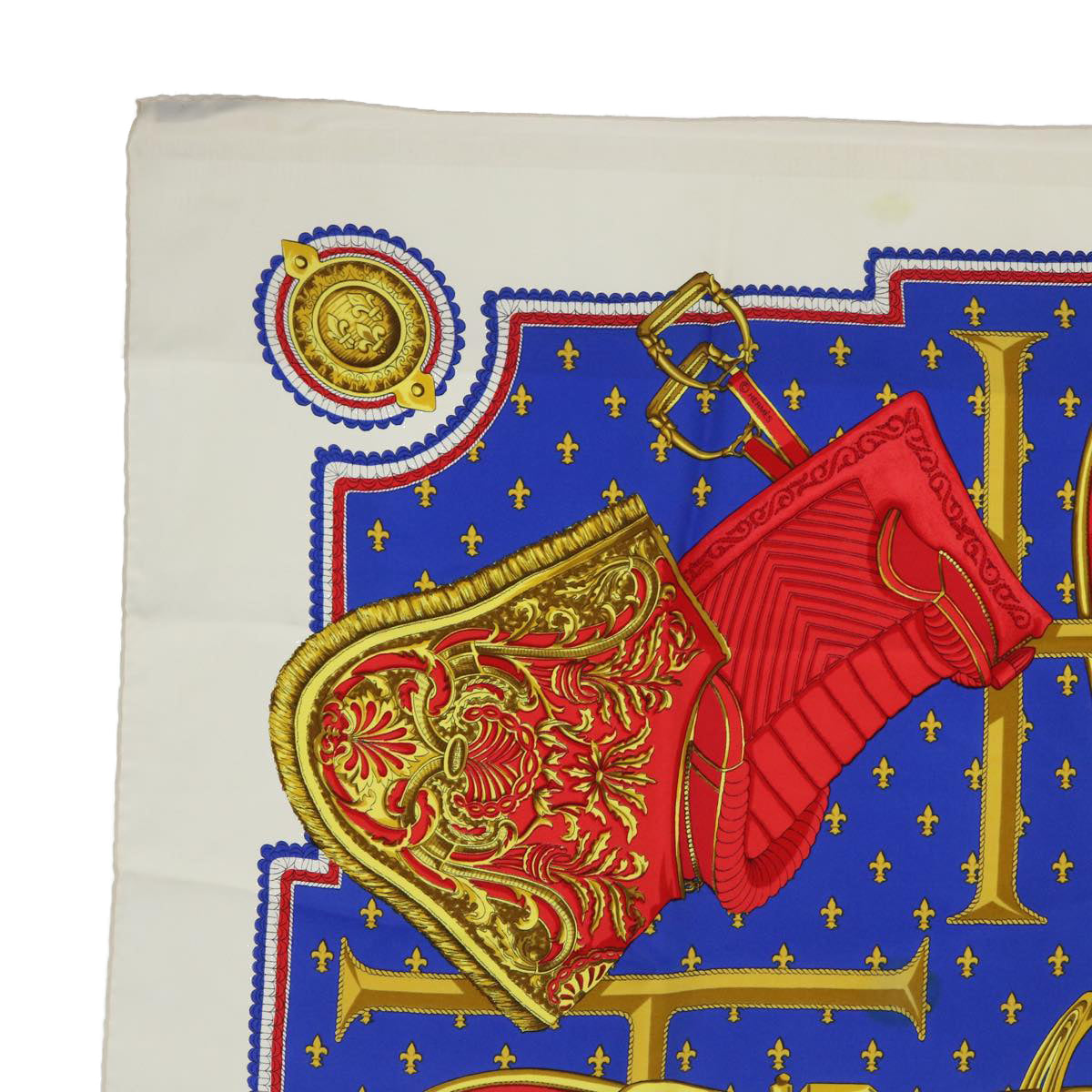 HERMES Carre 90 SELLES A HOUSSE Scarf Silk White Red blue Auth 54052