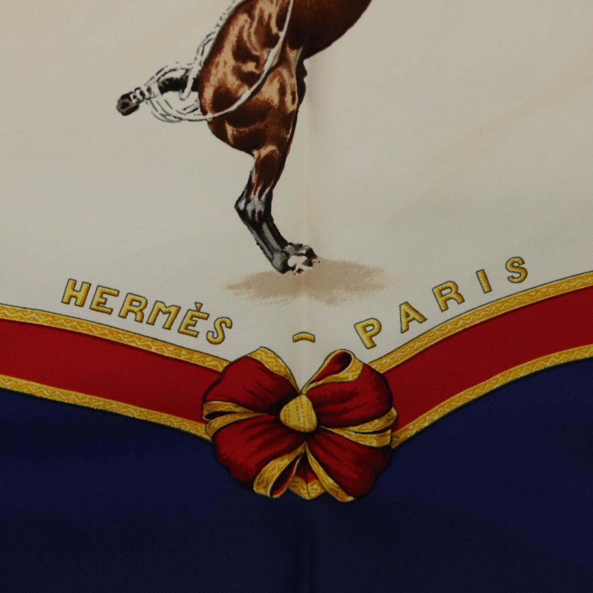 HERMES Carre 90 ECOLE FRANCAISE D'EQUITATION Scarf Silk Navy Red Auth 54054