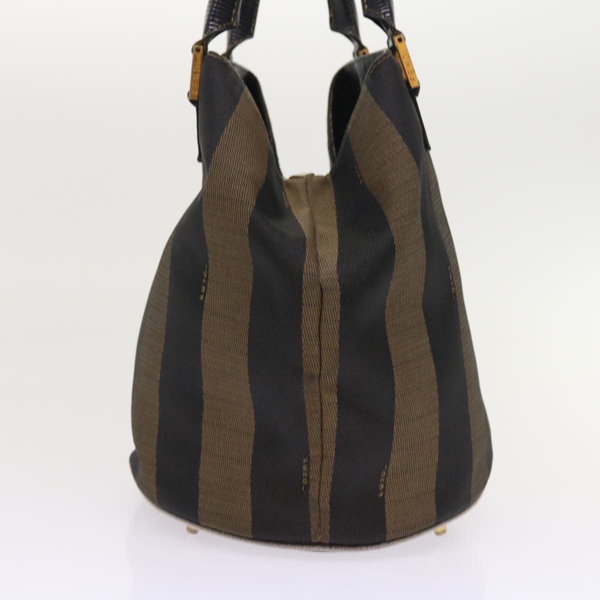 FENDI Pecan Canvas Hand Bag Black Brown Auth 54107