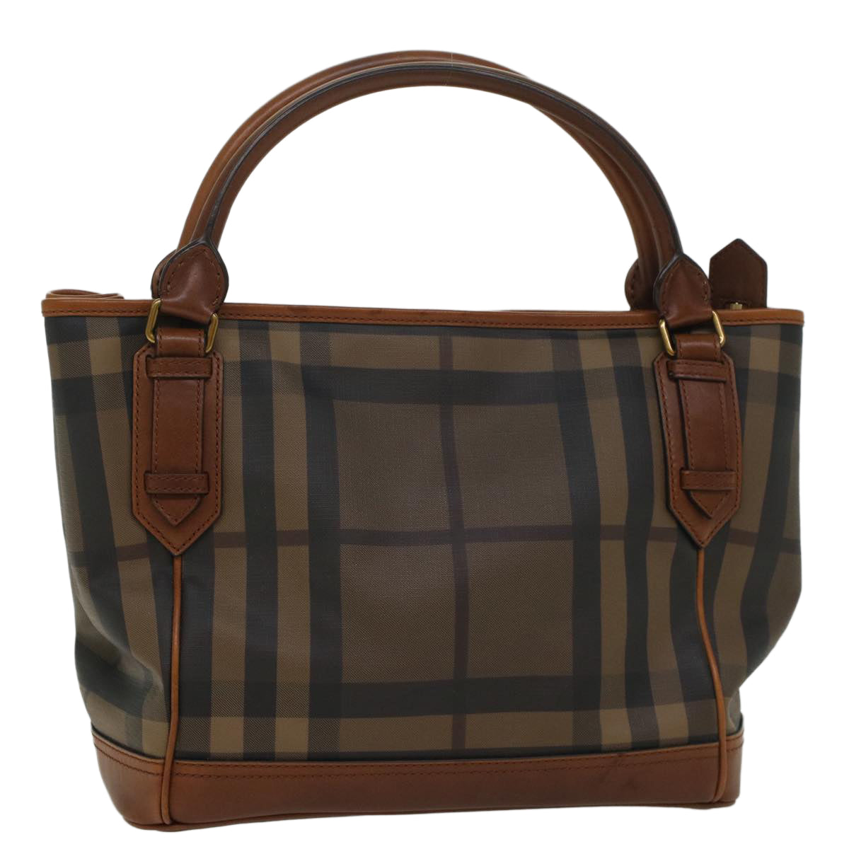 BURBERRY Nova Check Blue Label Shoulder Bag PVC Leather Brown Auth 54109