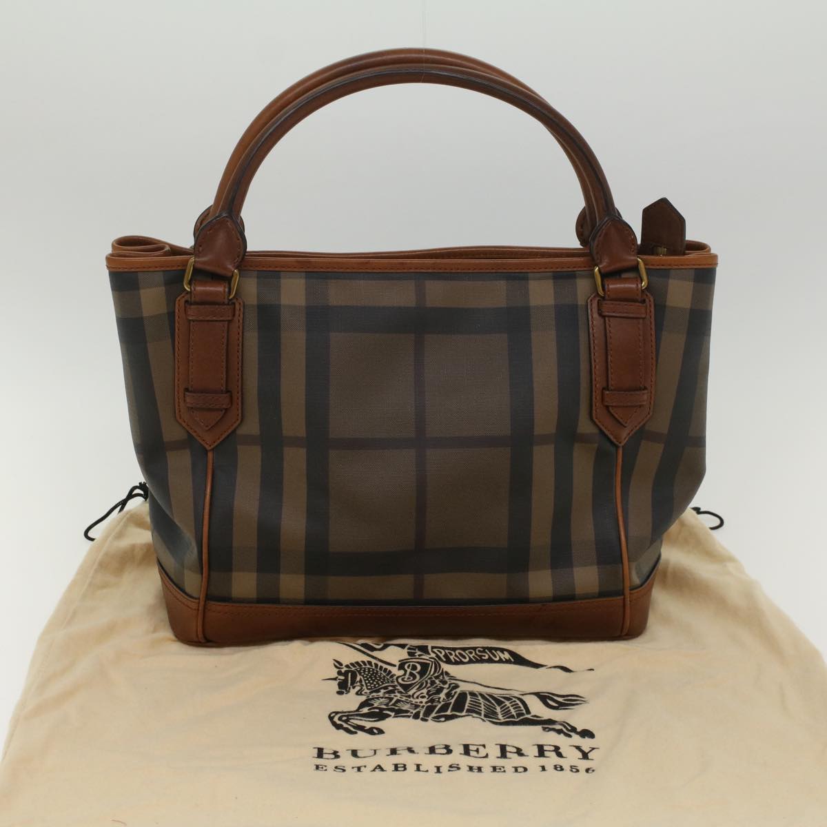 BURBERRY Nova Check Blue Label Shoulder Bag PVC Leather Brown Auth 54109