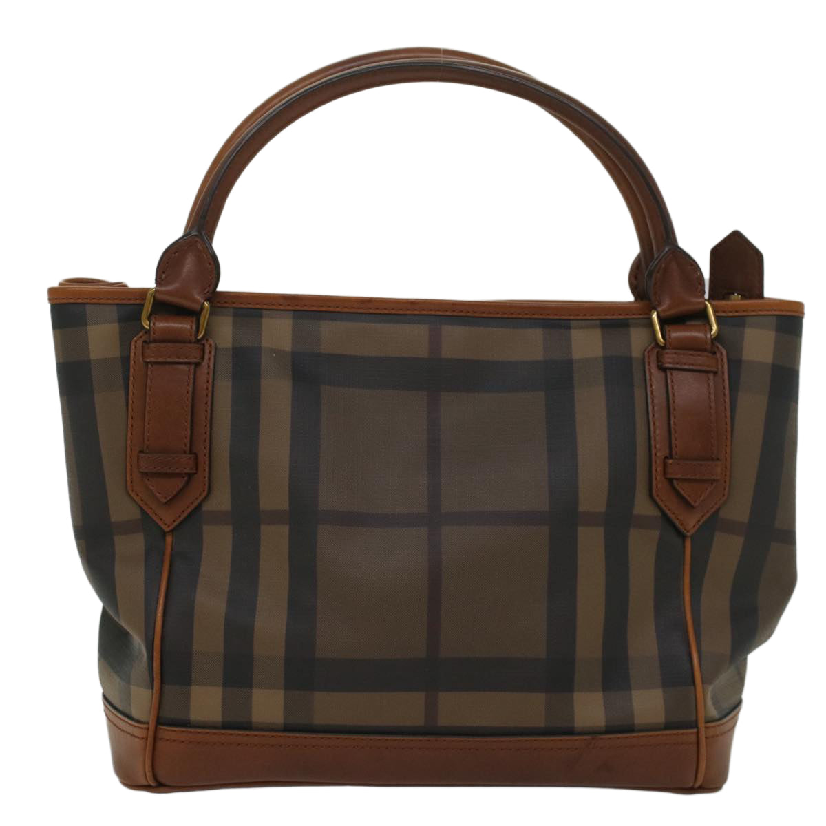 BURBERRY Nova Check Blue Label Shoulder Bag PVC Leather Brown Auth 54109