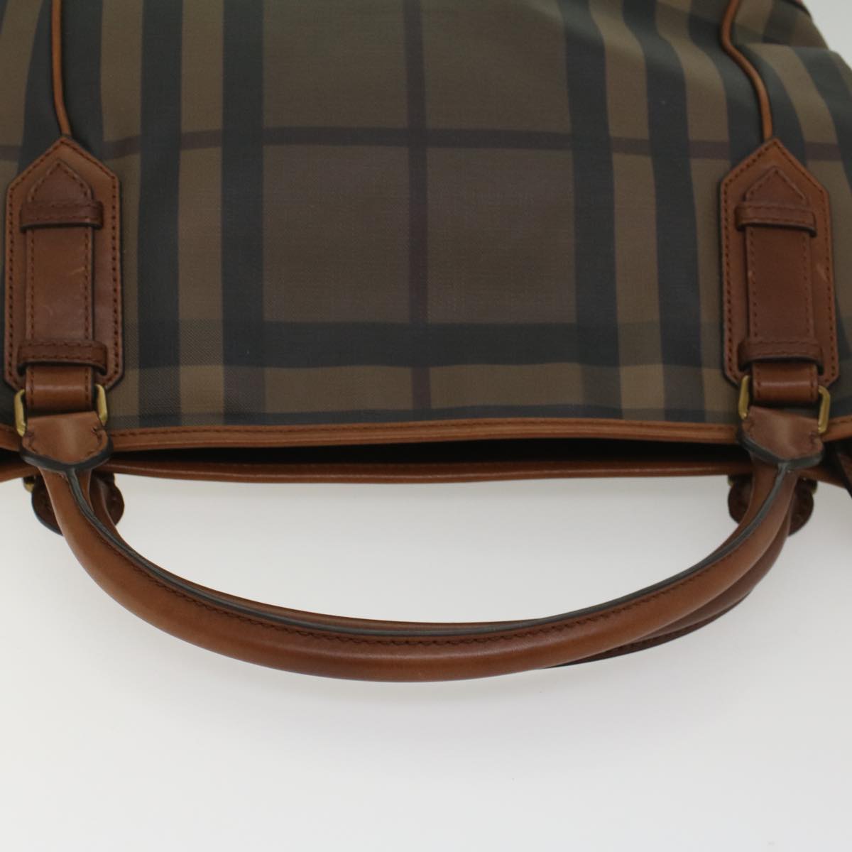 BURBERRY Nova Check Blue Label Shoulder Bag PVC Leather Brown Auth 54109