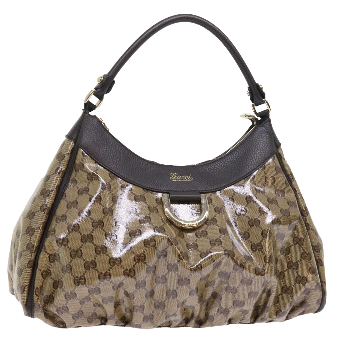 GUCCI GG Crystal Shoulder Bag Leather Beige 327786 Auth 54114