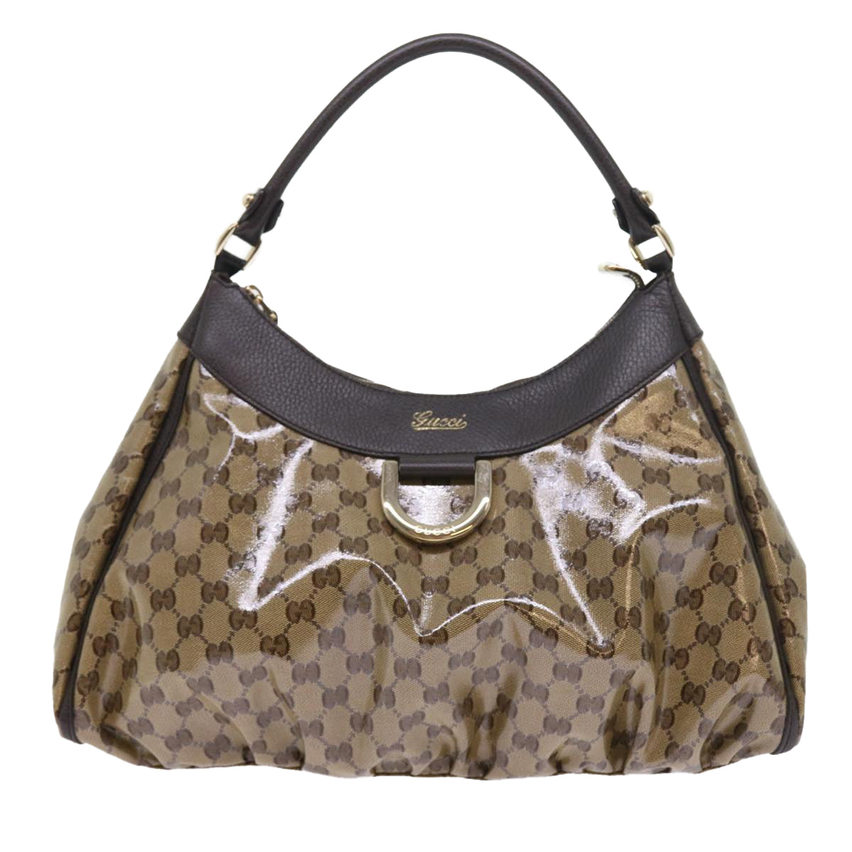 GUCCI GG Crystal Shoulder Bag Leather Beige 327786 Auth 54114