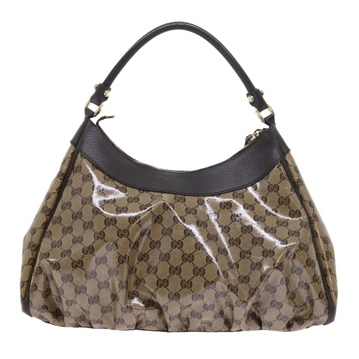 GUCCI GG Crystal Shoulder Bag Leather Beige 327786 Auth 54114