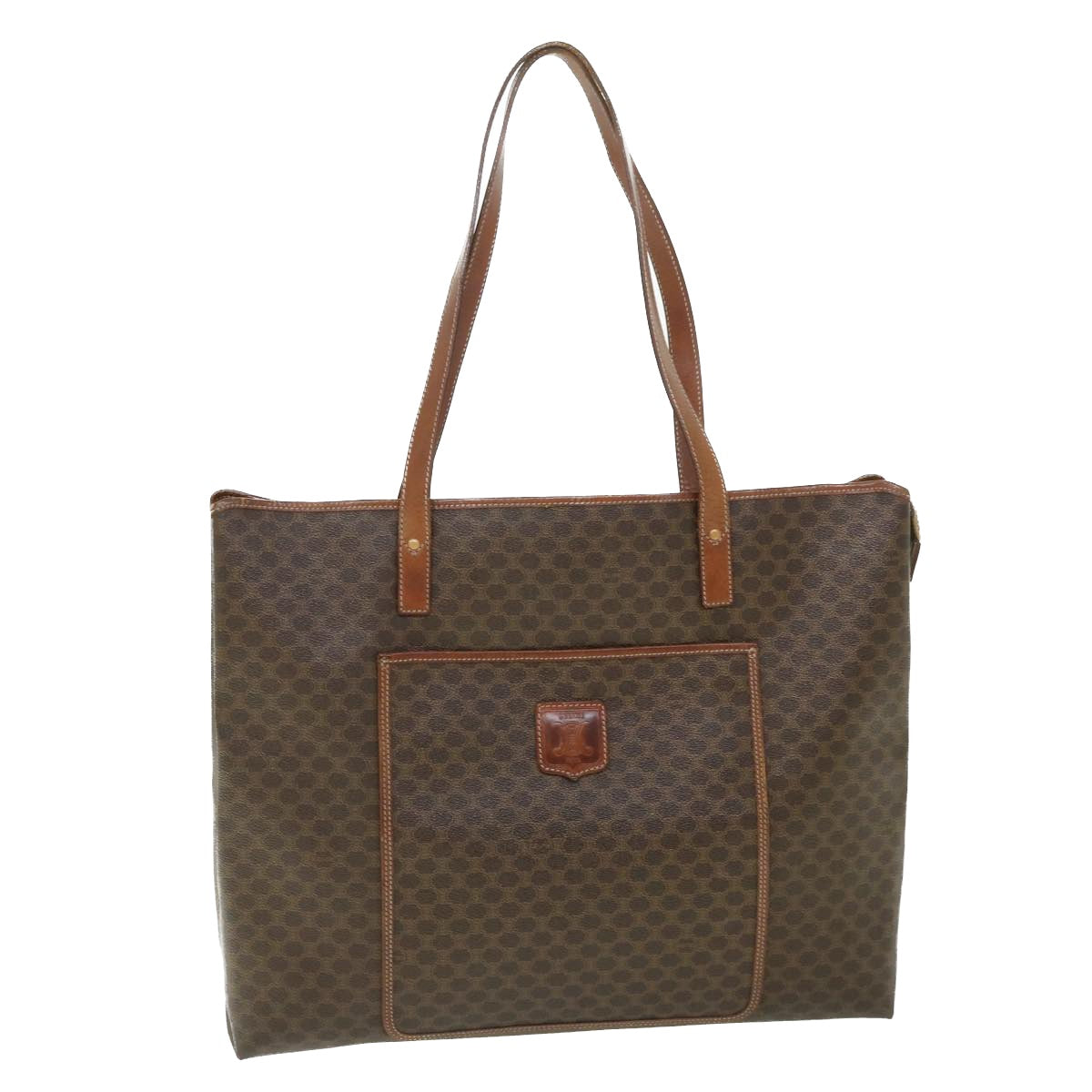 CELINE Macadam Canvas Shoulder Bag PVC Leather Brown Auth 54121