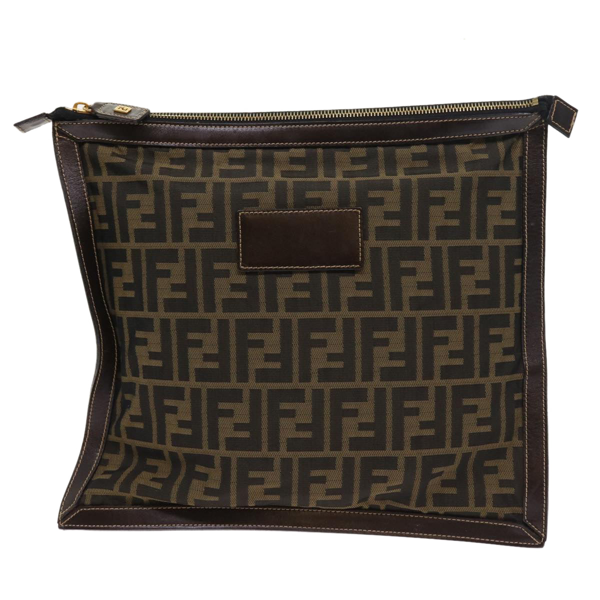 FENDI Zucca Canvas Pouch Black Brown Auth 54125