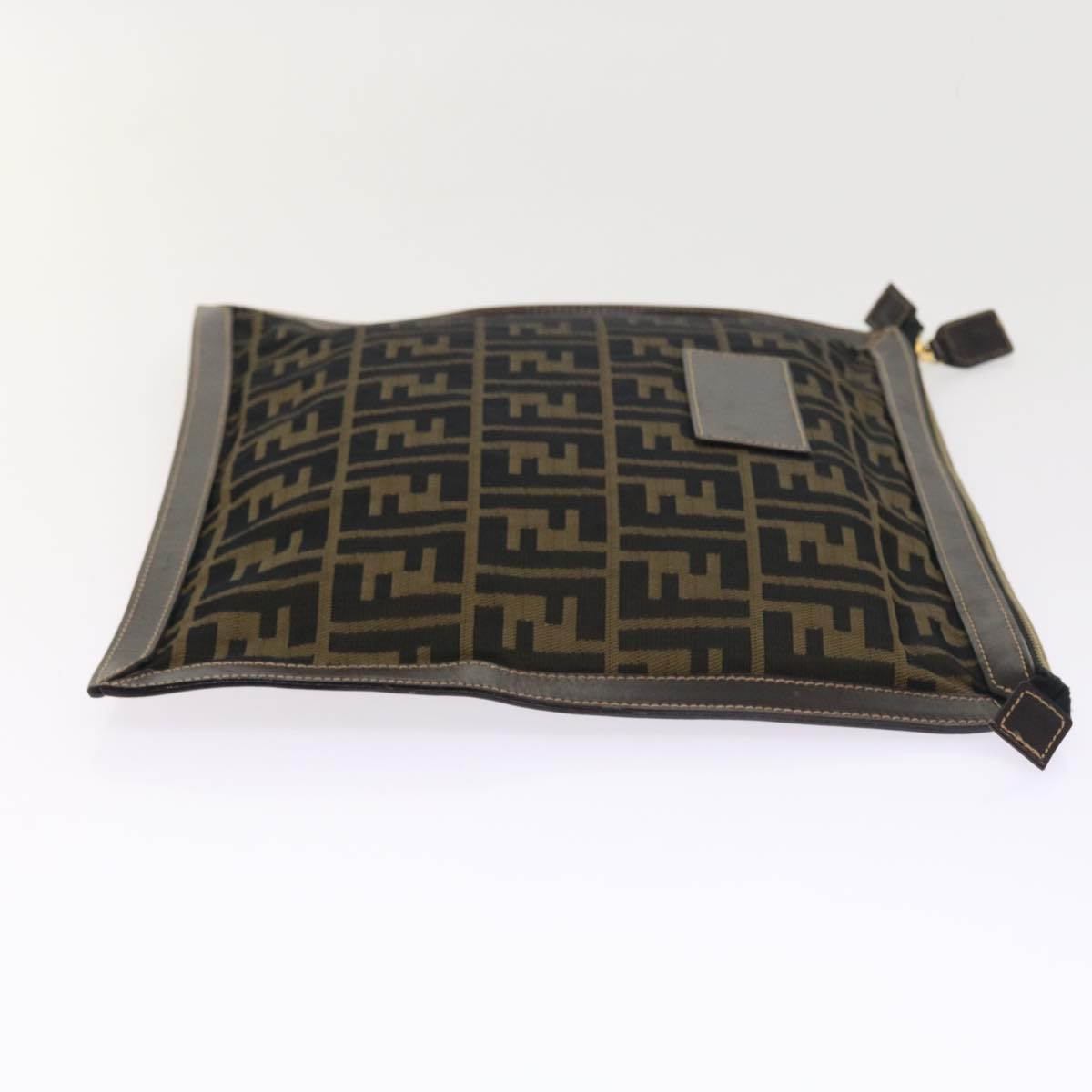 FENDI Zucca Canvas Pouch Black Brown Auth 54125