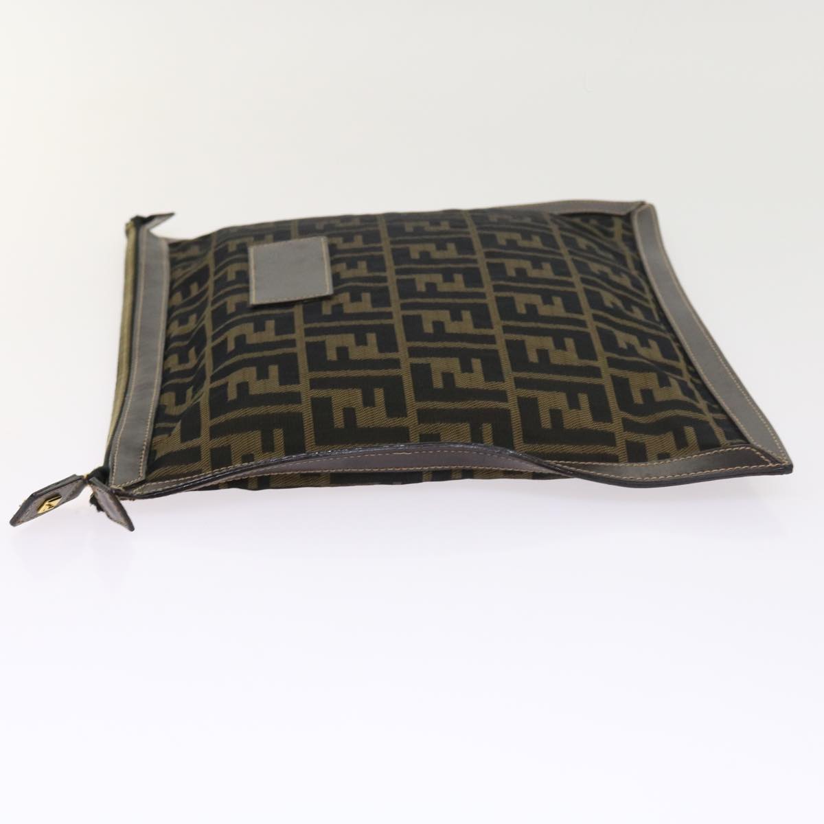 FENDI Zucca Canvas Pouch Black Brown Auth 54125