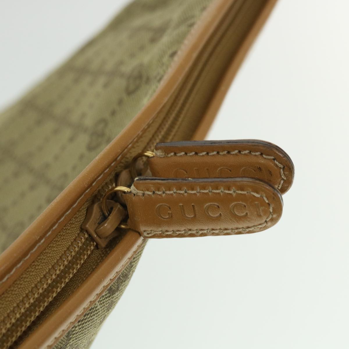 GUCCI GG Canvas Clutch Bag Leather Beige Auth 54130