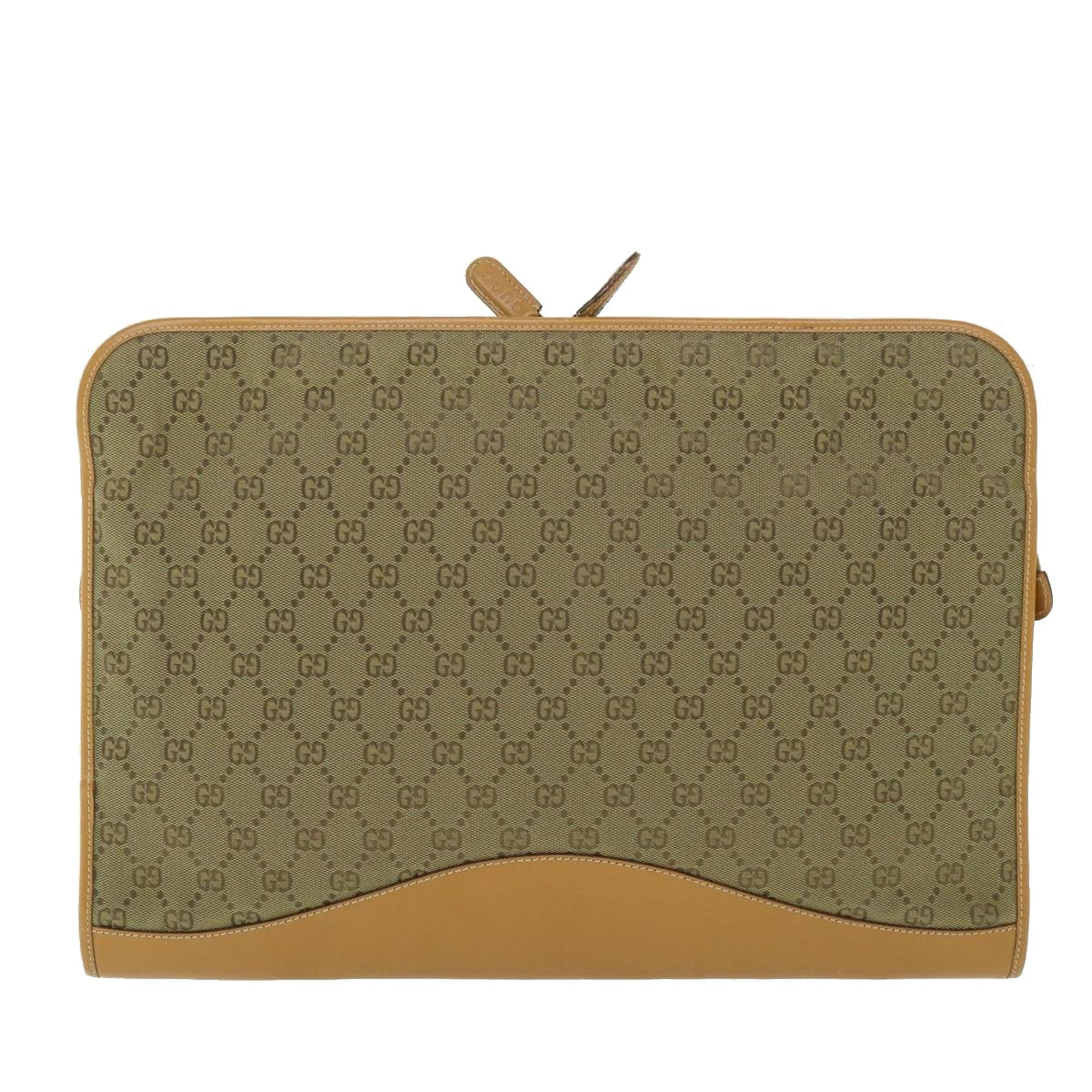 GUCCI GG Canvas Clutch Bag Leather Beige Auth 54130 - 0