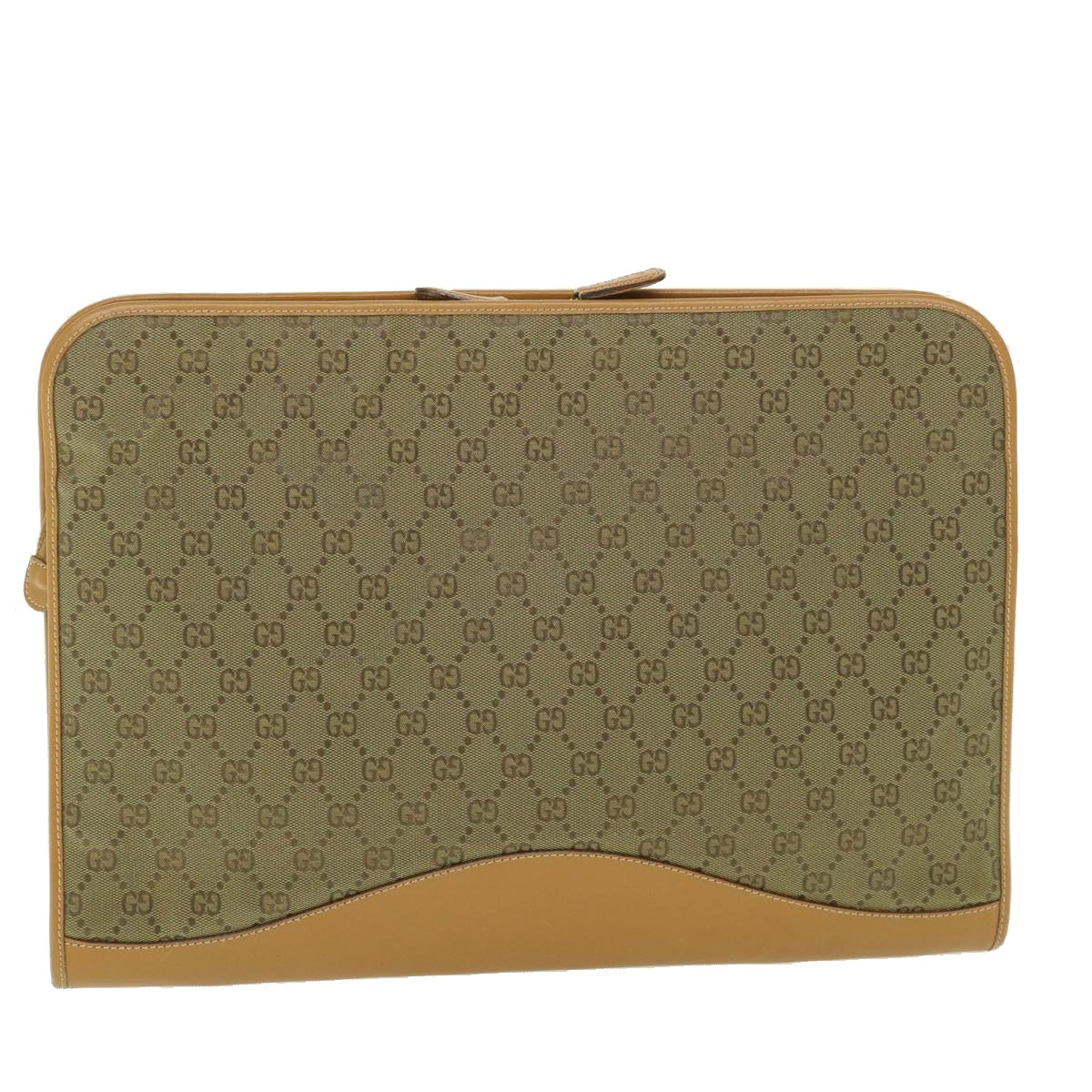 GUCCI GG Canvas Clutch Bag Leather Beige Auth 54130