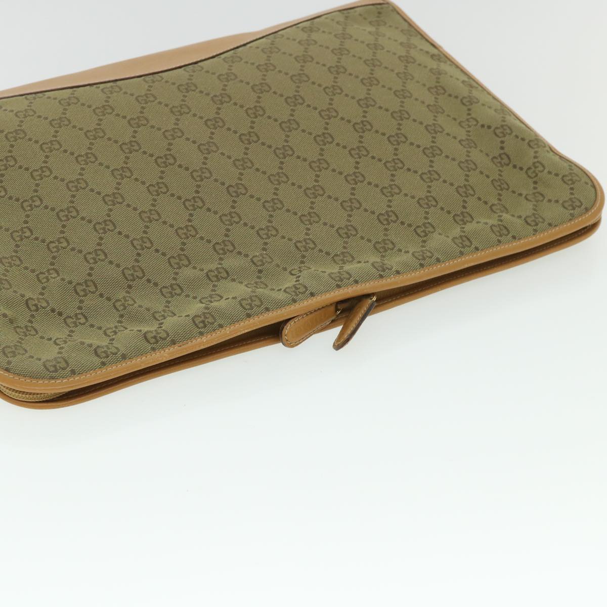 GUCCI GG Canvas Clutch Bag Leather Beige Auth 54130