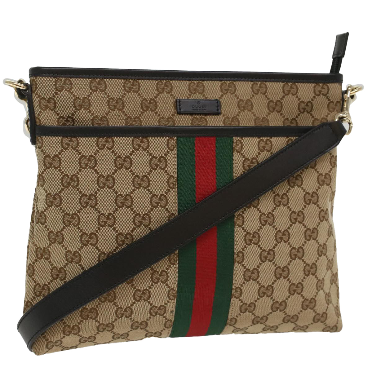 GUCCI GG Supreme Web Sherry Line Shoulder Bag Beige Red Green 388926 Auth 54134